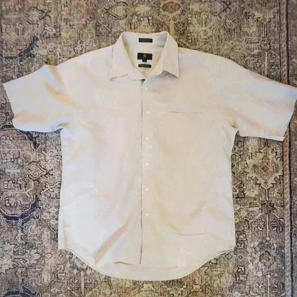 Club Room Wrinkle‎ Resistant Button Front Shirt Large Linen Blend Beige